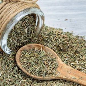 Savory dry on gray wooden table