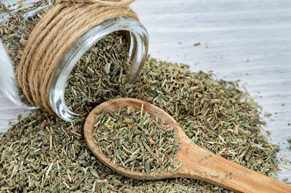 Savory dry on gray wooden table